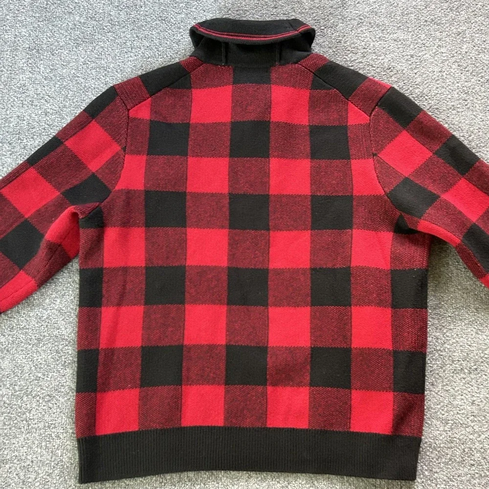 Banana Republic Sweater Mens Large Buffalo‎ Plaid Shawl Collar Pullover Wool